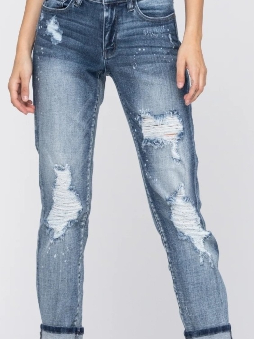 NWT- 24W-Judy Blue Distressed Boyfriend Jeans - Bleach Splattered